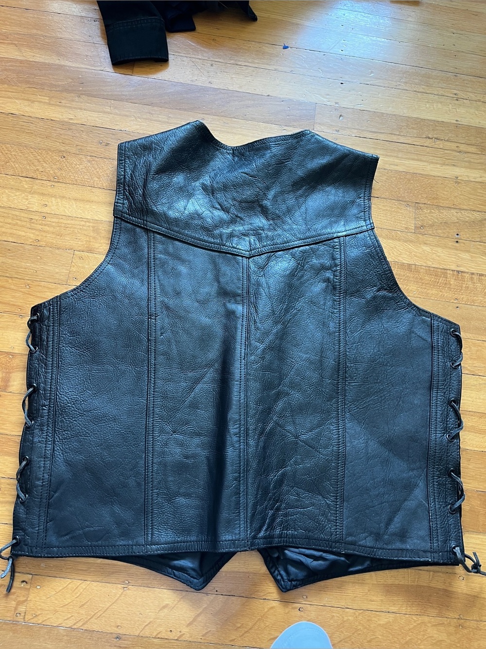 Bikers Leather black motorcycle vest BDSM kink corset laced 48 xXL oversize punk - Picture 3 of 5